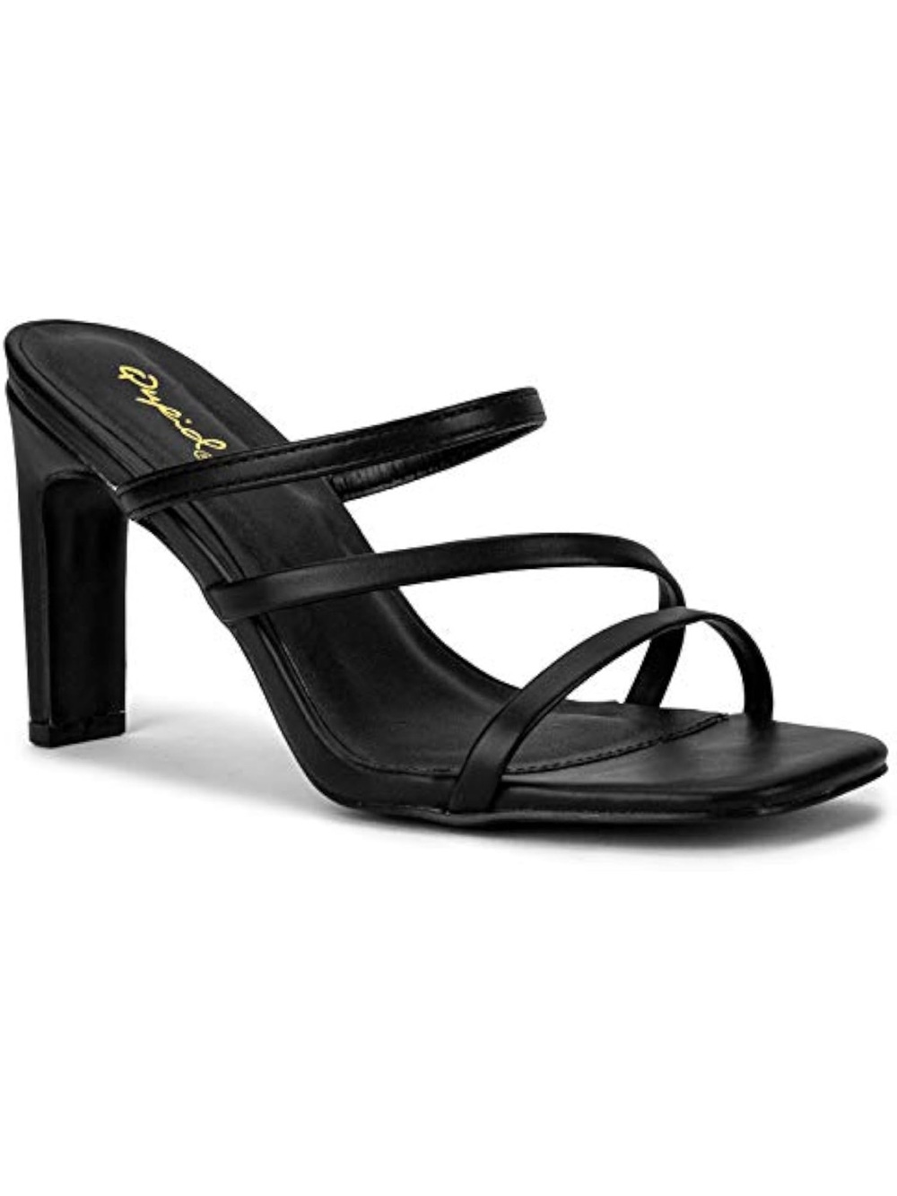 Qupid Women's Black Faux Leather Open Toe Slip On Mules Heels 9
